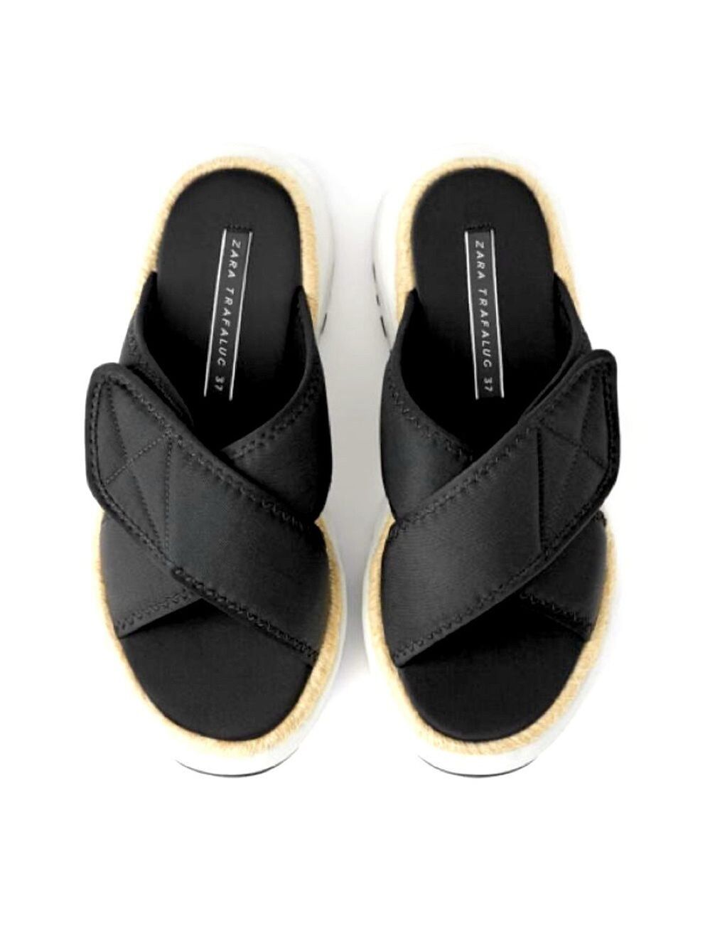 Zara women black and white chunky slippers